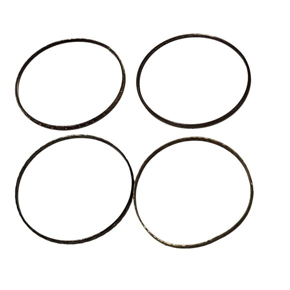 Vintage Gold Tone Bangle Bracelets Etched Design Fashion Jewelry Women Set of 4 - Picture 3 of 4